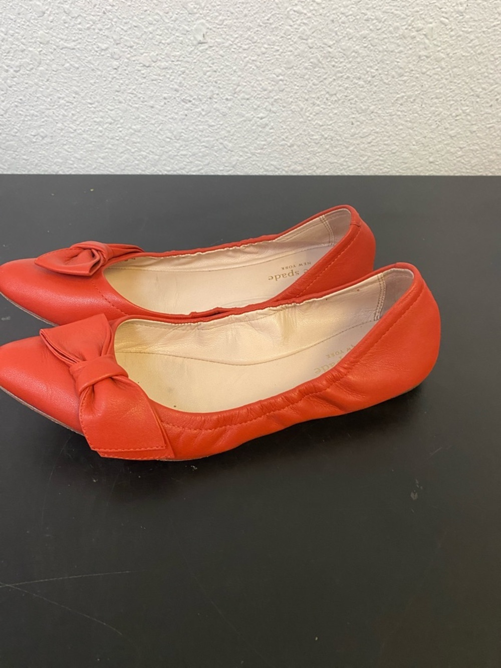 kate spade Coral-Red Bow Pointed Ballet Flats - Picture 4 of 6
